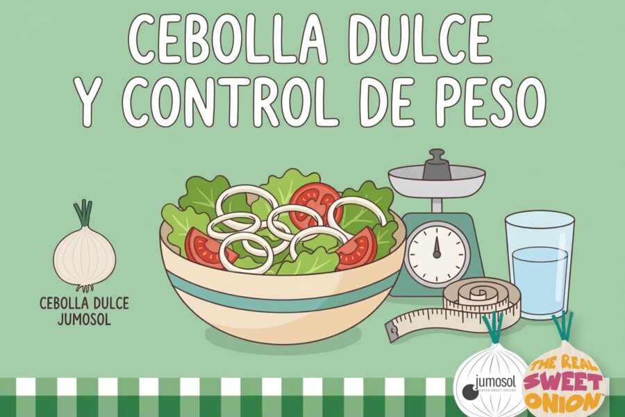 Lámina ilustrada sobre cebolla dulce Jumosol y control de peso